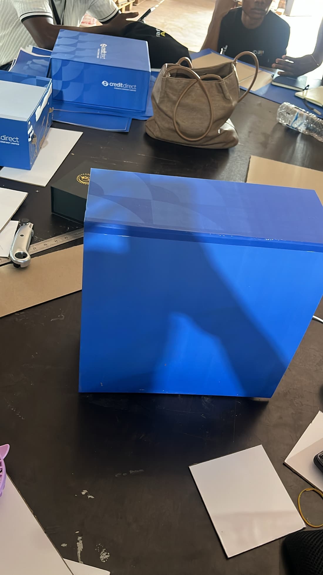 A finished blue rigid box